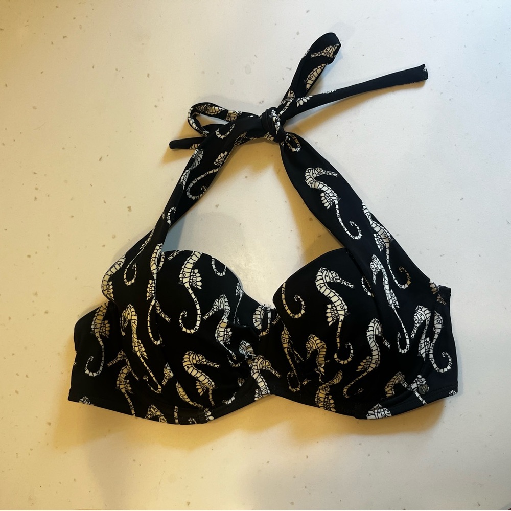 BILLABONG - Black Halter or Strapless Bikini Top with Seahorse Print - XL